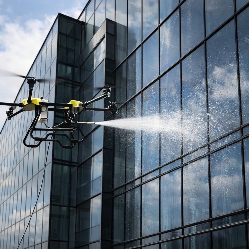 Limpieza de fachadas con drone industrial — Altatec Drones
